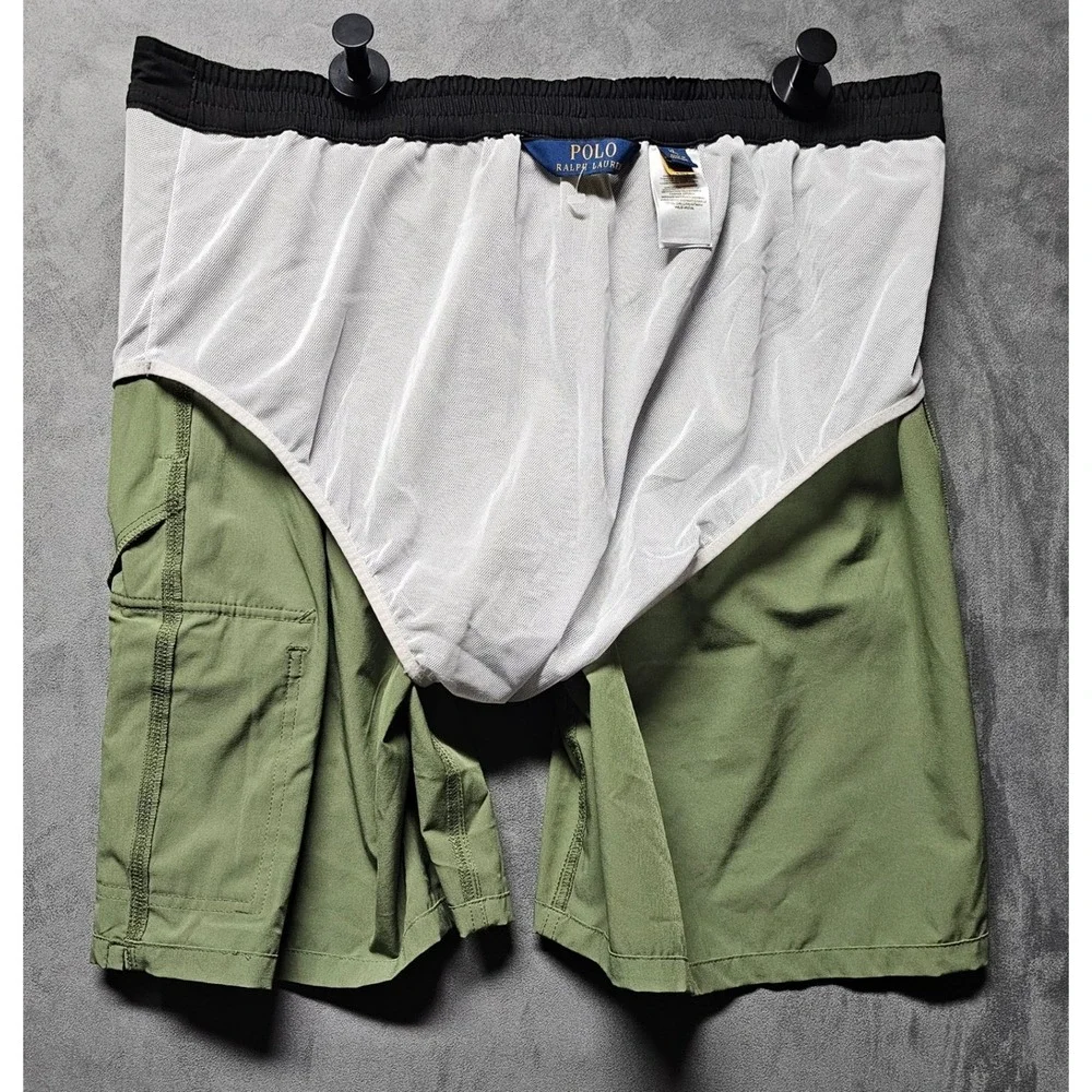 Polo Ralph Lauren‎ Olive Green Cargo Swim Trunks Board Shorts Mens XL Mesh Lined